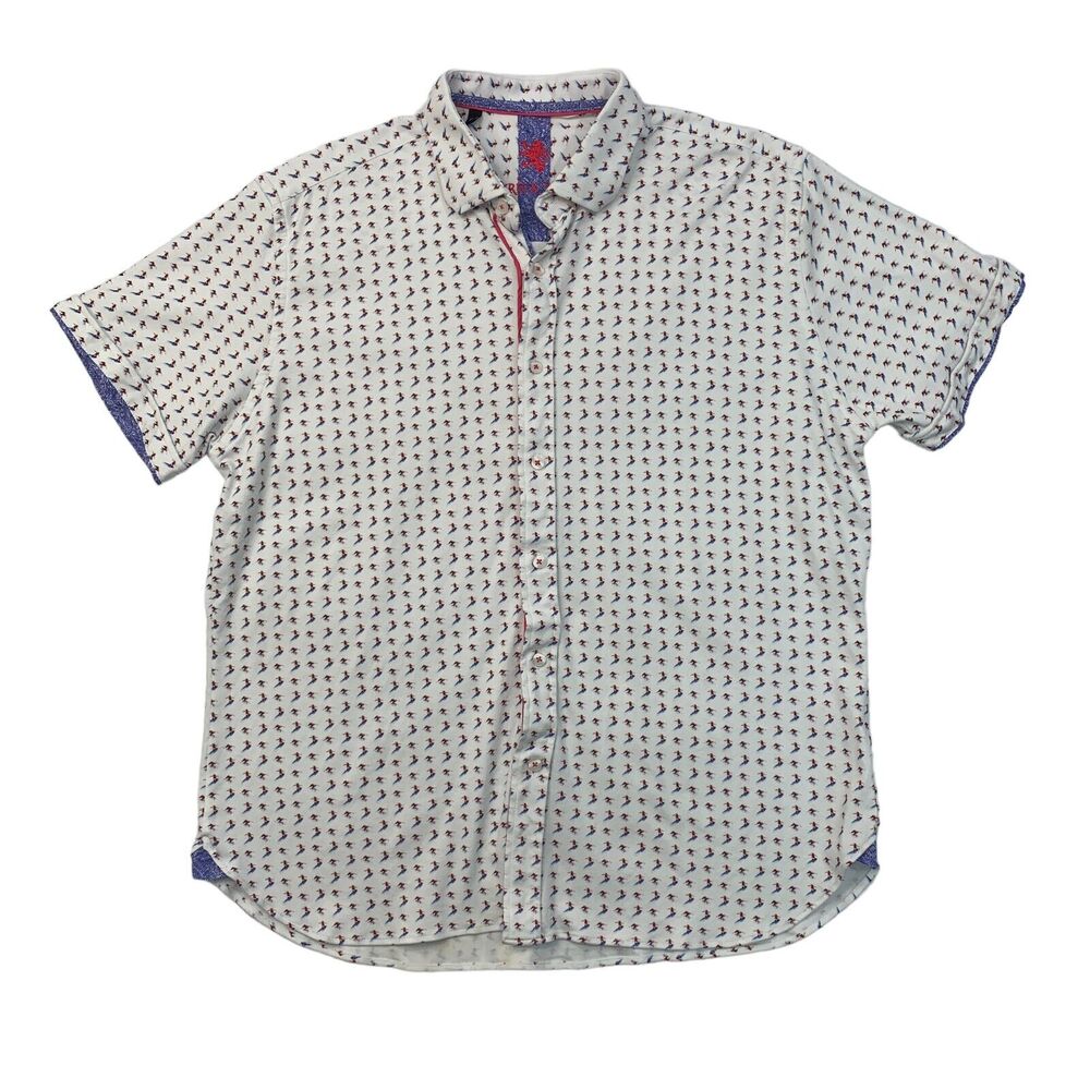 Patrick James Surfer Shirt Mens XL Extra Large White Short Sleeve Cotton Button